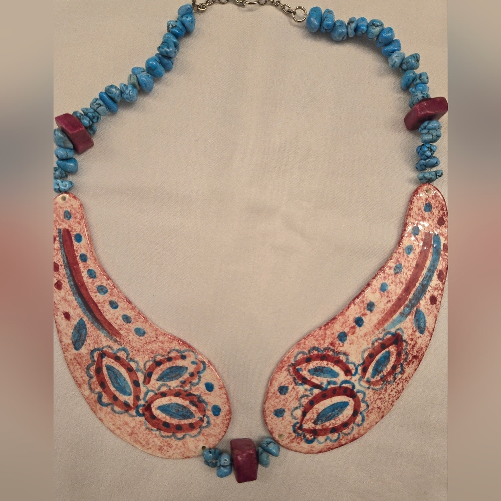 Vtg. Ceramic Handcrafted Collar Necklace Paisley 19" W/2"Extender - Picture 2 of 11